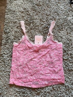 Pink Love Shack Fancy Bow Lace-Trim Tank with Pink Bow Medium New with tags